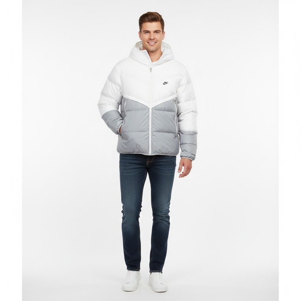 Nike Stormfit Down Filled White Grey Puffer Parka Winter Cost Jacket Size XXL